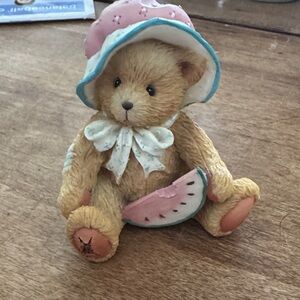 Charming Stuffed Bear with Pink Hat and Watermelon